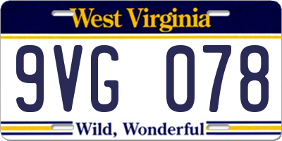 WV license plate 9VG078