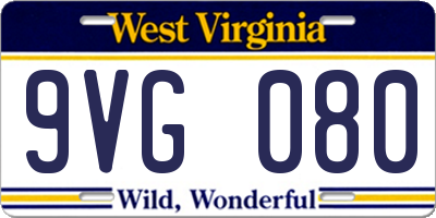 WV license plate 9VG080