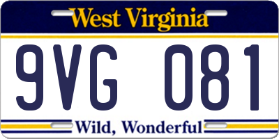 WV license plate 9VG081
