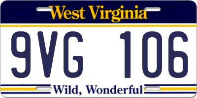 WV license plate 9VG106