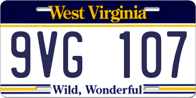 WV license plate 9VG107