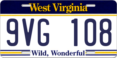 WV license plate 9VG108