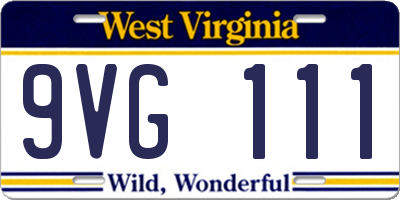 WV license plate 9VG111