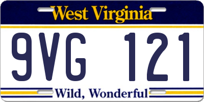 WV license plate 9VG121