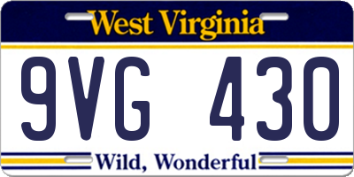 WV license plate 9VG430