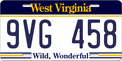 WV license plate 9VG458