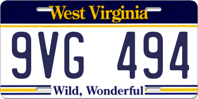 WV license plate 9VG494