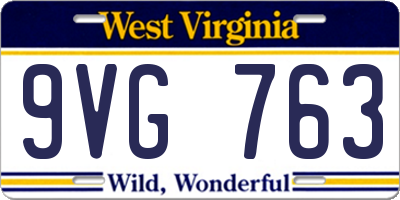 WV license plate 9VG763