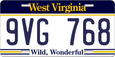 WV license plate 9VG768