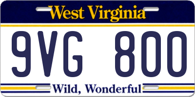 WV license plate 9VG800