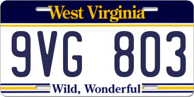 WV license plate 9VG803