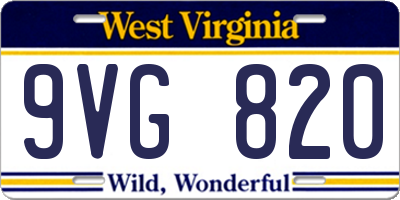 WV license plate 9VG820