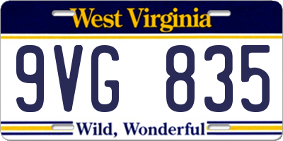 WV license plate 9VG835