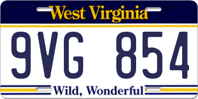 WV license plate 9VG854