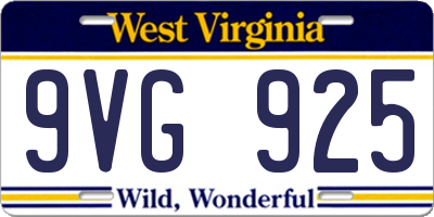 WV license plate 9VG925