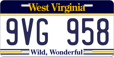 WV license plate 9VG958