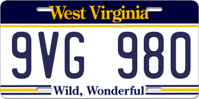 WV license plate 9VG980