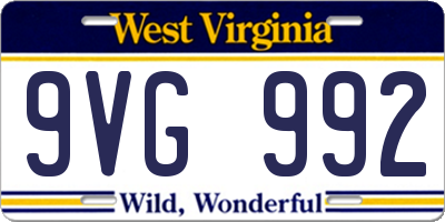 WV license plate 9VG992