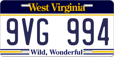 WV license plate 9VG994