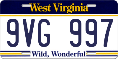 WV license plate 9VG997
