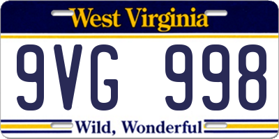WV license plate 9VG998