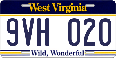 WV license plate 9VH020