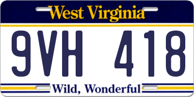 WV license plate 9VH418