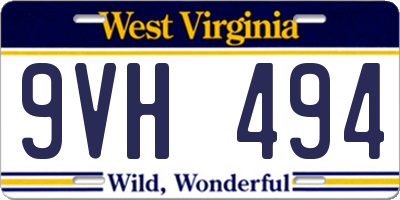 WV license plate 9VH494
