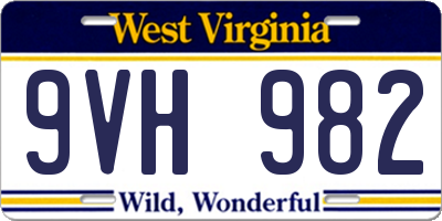 WV license plate 9VH982