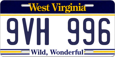 WV license plate 9VH996