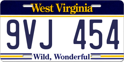 WV license plate 9VJ454