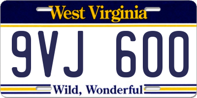 WV license plate 9VJ600
