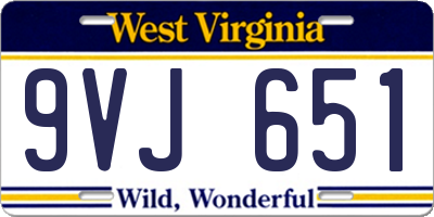 WV license plate 9VJ651