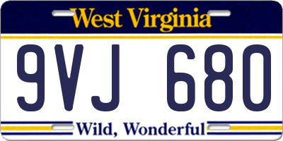 WV license plate 9VJ680