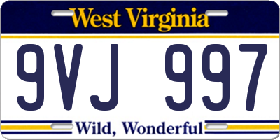 WV license plate 9VJ997