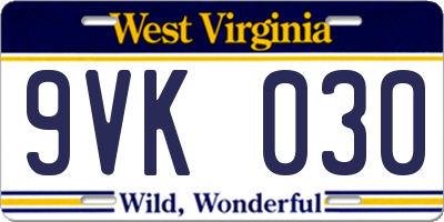 WV license plate 9VK030
