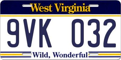 WV license plate 9VK032