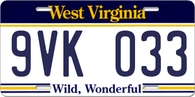 WV license plate 9VK033