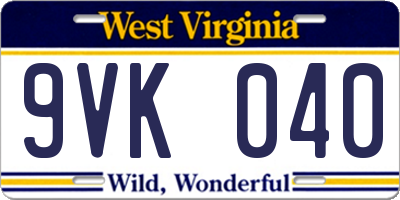 WV license plate 9VK040