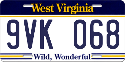 WV license plate 9VK068
