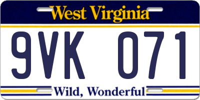 WV license plate 9VK071