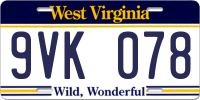 WV license plate 9VK078