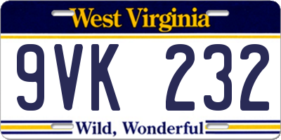 WV license plate 9VK232
