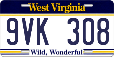 WV license plate 9VK308