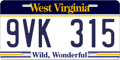 WV license plate 9VK315