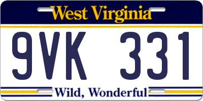 WV license plate 9VK331
