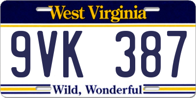 WV license plate 9VK387