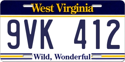 WV license plate 9VK412