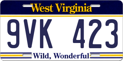 WV license plate 9VK423