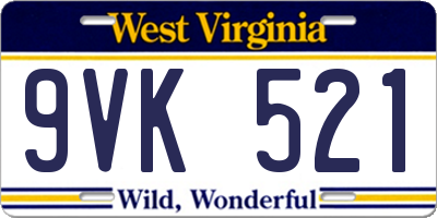 WV license plate 9VK521